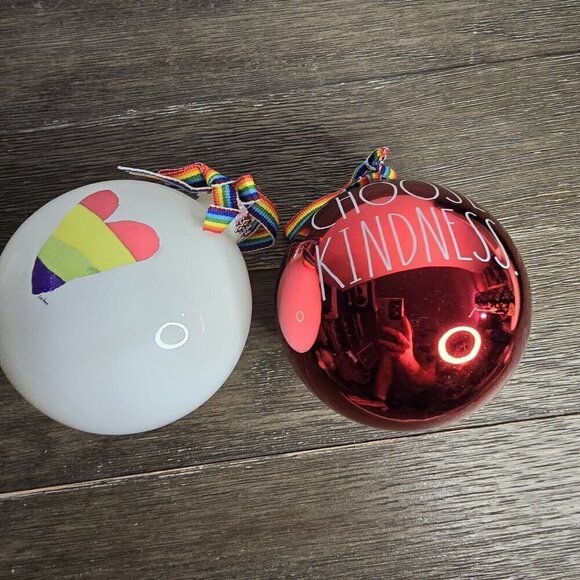 Rae Dunn Other - Rae Dunn Bundle Of 2 LBGTQ Rainbow Christmas Tree Ornaments Glass Bulbs